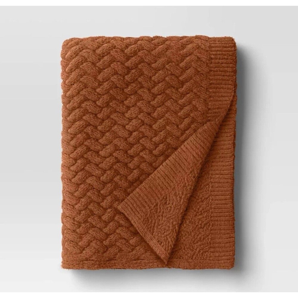 Chunky Chenille Throw Deep Clay Orange - Threshold NEW